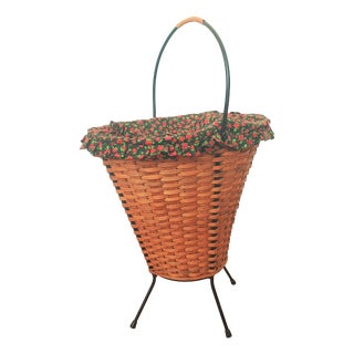 Vintage Sewing Box in Rattan and Metal, 1950s For Sale