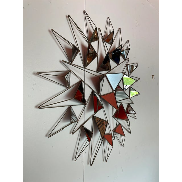 Vintage Architectural Sunburst Metal Mirror with a unusual Architectural Diamond Design. All in Perfect conditions.
