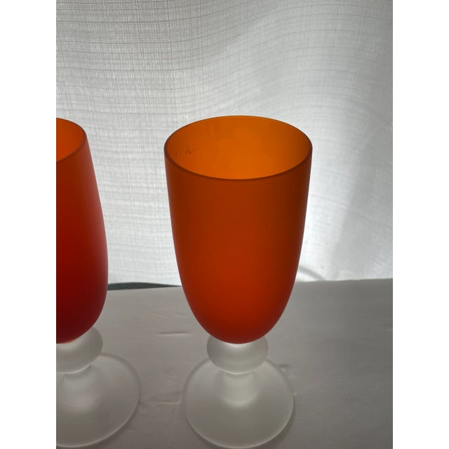 Set of 3 Vintage Orange Satin Glass Pilsner Glasses by Carlo Moretti-- Murano Glass For Sale - Image 10 of 13