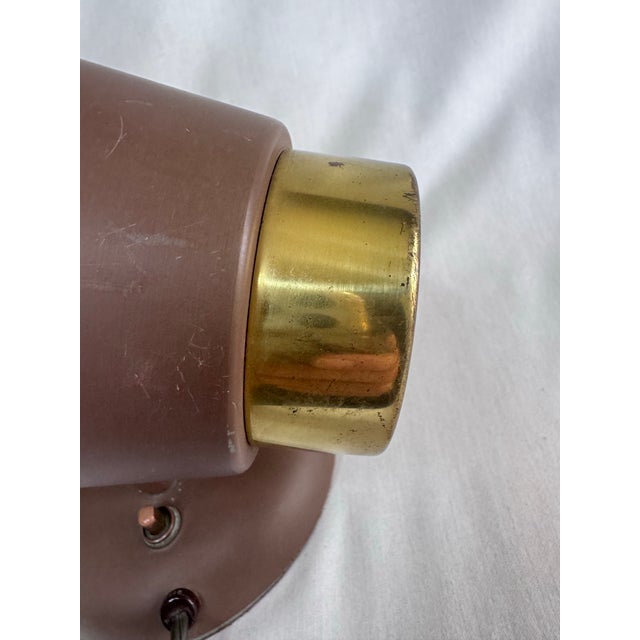 Chocolate Vintage Mid Century Modern Atomic Cone Chocolate Brown Metal & Brass Finish Plug-in Desk Lamp For Sale - Image 8 of 11