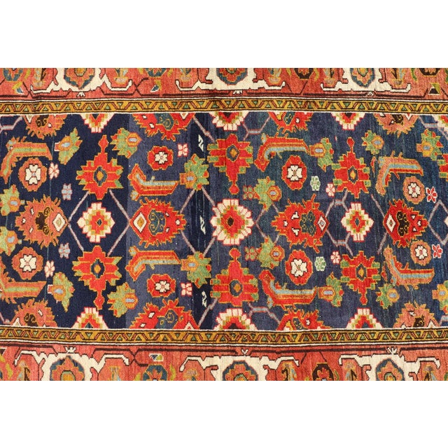 Textile Early 20th Century Antique Caucasian Rug With All-Over Design in Royal Blue Field Soft Red & Green For Sale - Image 7 of 12