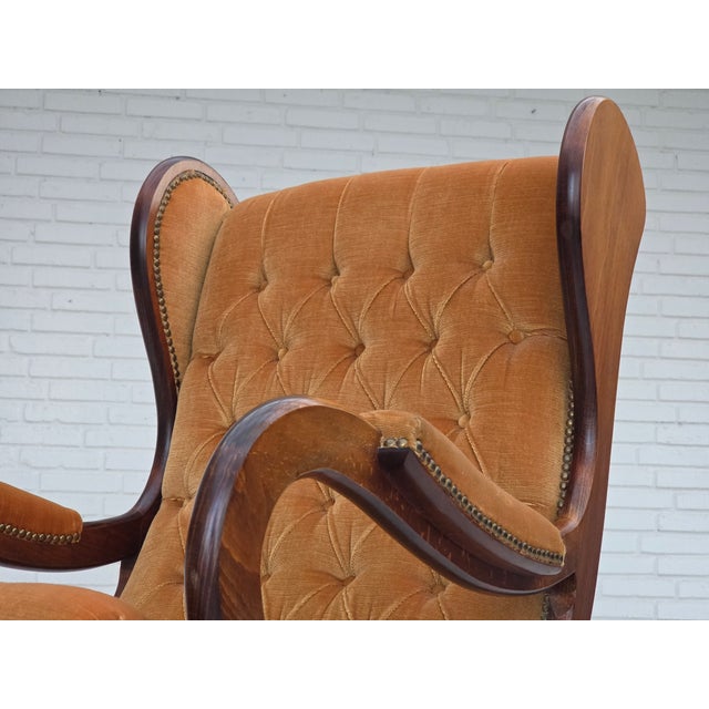 Vintage Scandinavian Rocking Chair in Velour and Dark Beech, 1960s For Sale - Image 17 of 18