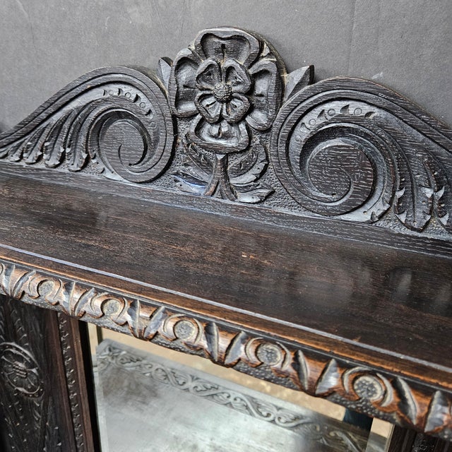Wood Late 19th Century Carved Oak Victorian Hall Table With Mirror and Column Supports For Sale - Image 7 of 18