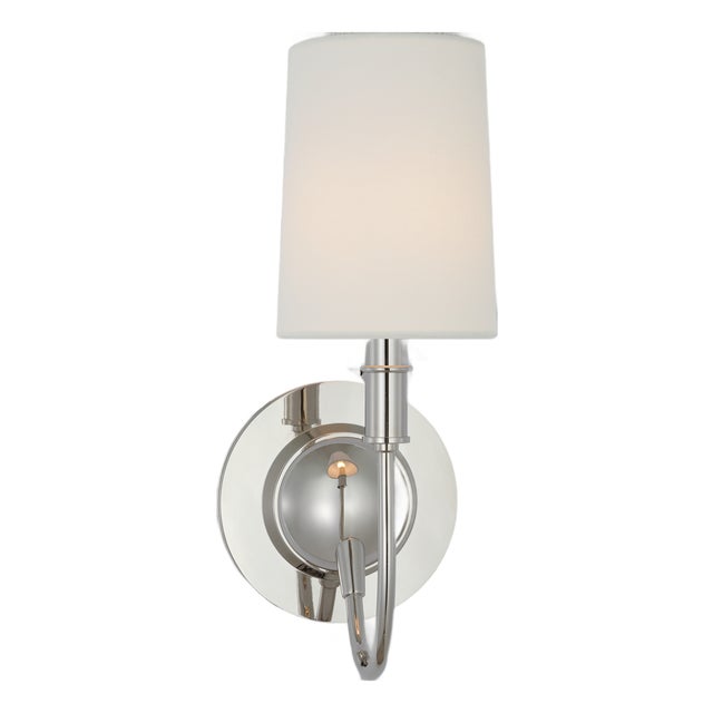 Thomas O'Brien for Visual Comfort Signature Elkins Sconce in Polished Nickel with Linen Shade For Sale