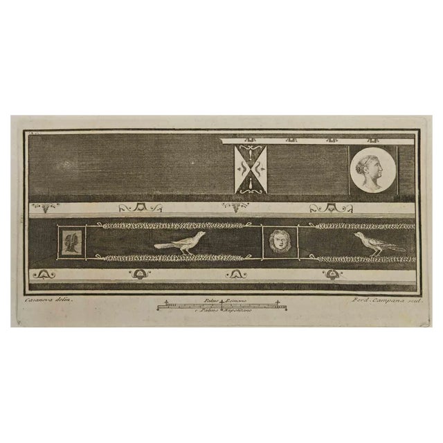 Ferdinando Campana, Ancient Roman Fresco from Herculaneum, Etching, 18th Century For Sale
