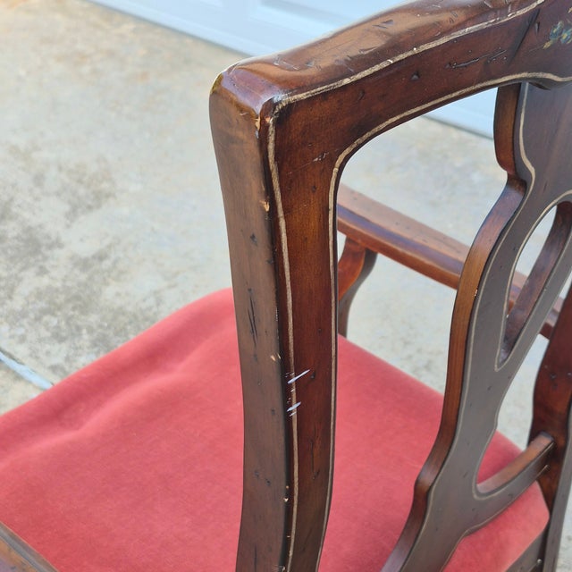Mid-20th Century Vintage Lane Rustic Floral Paint Decorated Walnut Arm Chairs, a Pair For Sale - Image 17 of 18