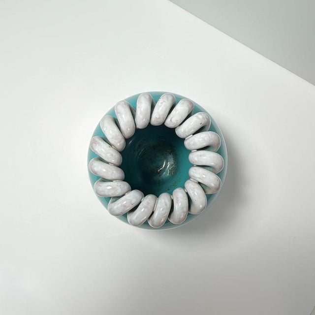 Mid-Century Belgian Turquoise Glazed Ceramic Urn Vase, 1950s For Sale - Image 6 of 11