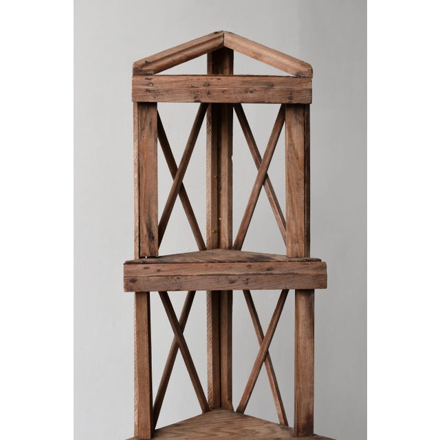 Tan Vintage Folk Art Stepped Lattice Corner Shelf, Circa 1940s For Sale - Image 8 of 16