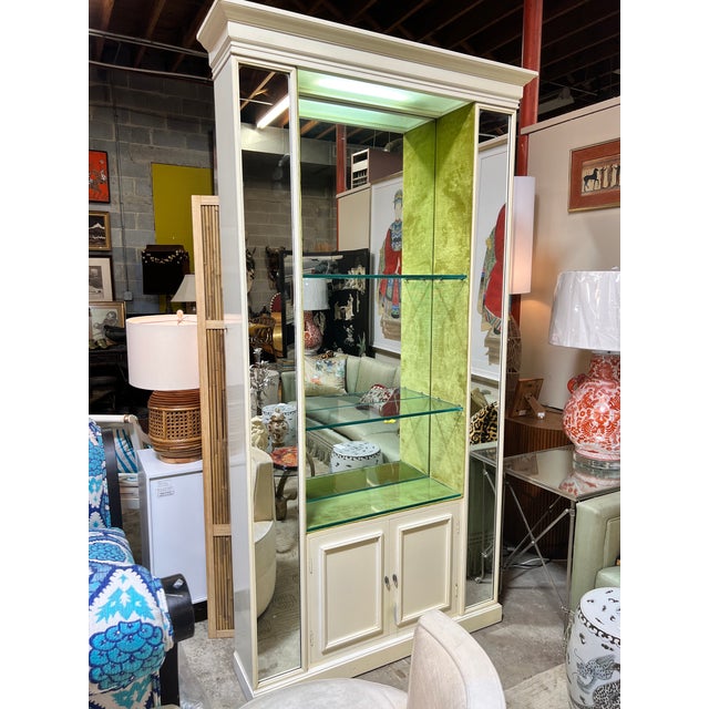 Glass Tony Duquette Style Mirrored Lighted Cabinet For Sale - Image 7 of 11