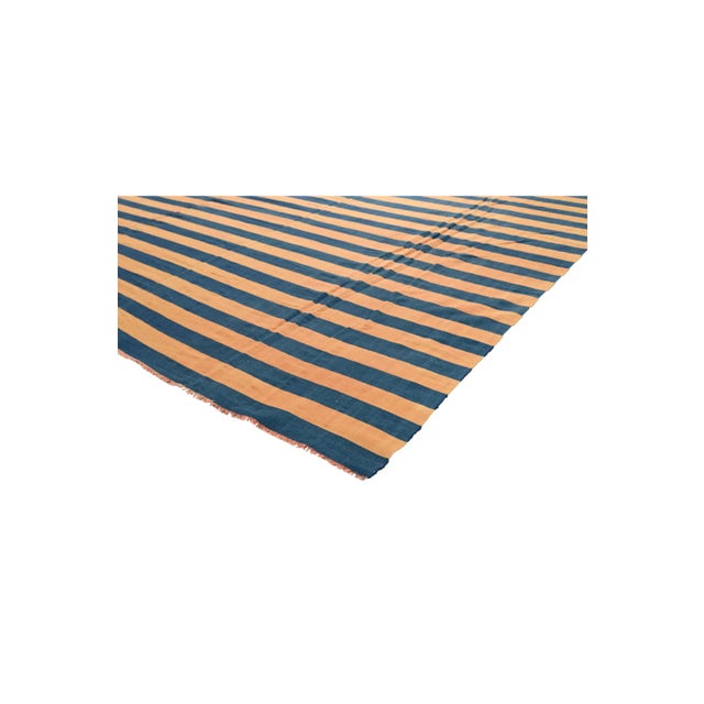 1950s 1950s Vintage Dhurrie Flat Weave in Blue and Orange Stripes by Rug & Kilim For Sale - Image 5 of 6