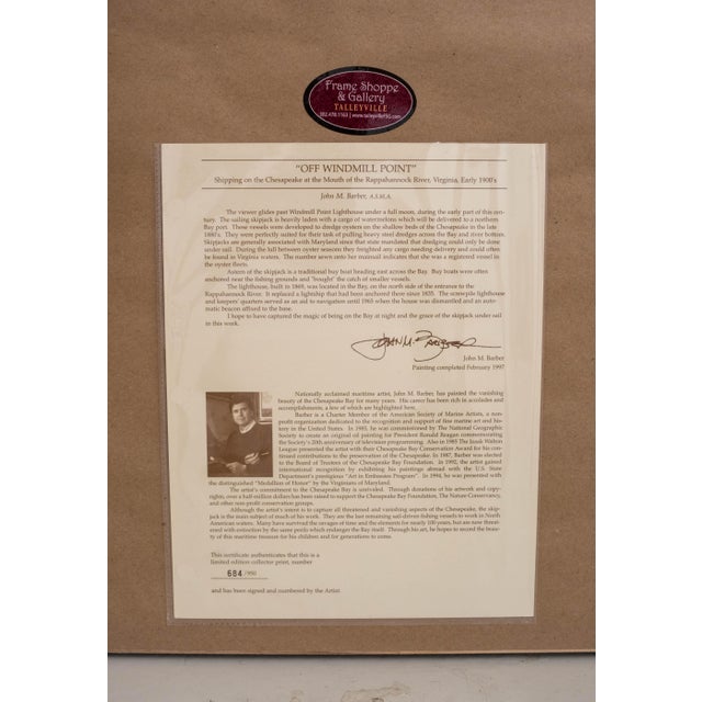 "Off Windmill Point" Sailboats Lighthouse Painting Print Signed John M Barber Numbered For Sale - Image 10 of 10