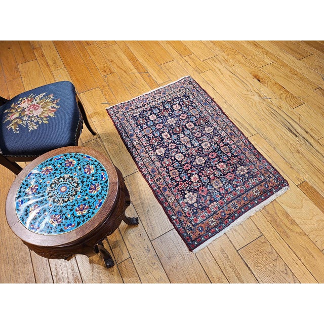 1900 - 1909 Vintage Persian Malayer Rug, Hand-Knotted Wool, Geometric Pattern, 3x4, Navy & Red For Sale - Image 5 of 14