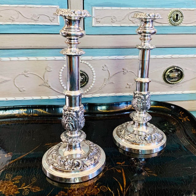 Silver English Georgian Sheffield Silver on Copper Telescopic Candlesticks - A Pair For Sale - Image 8 of 10