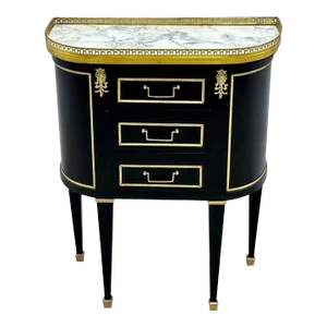 Single Ebony Demilune Marble Top Bronze Mounted End / Side Table