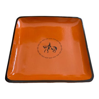 Vintage Hermes Inspired Orange Equestrian Entry Tray For Sale