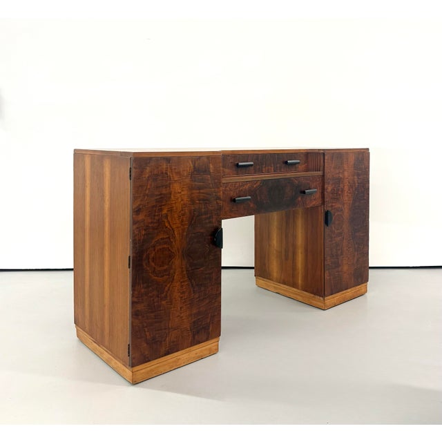 Art Deco Vintage Art Deco Burl Wood Pedestal Desk For Sale - Image 3 of 8