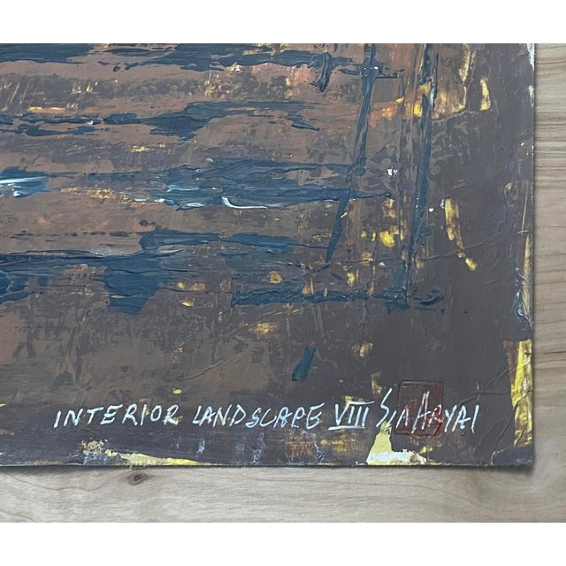 Abstract Expressionism Interior Land Scape. VIII Framedgoled Yellow Painting For Sale - Image 3 of 4