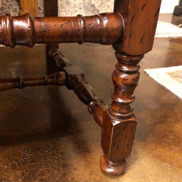 1990s Pair of Traditional Italian Walnut Louis XIII Style Arm Chairs For Sale In Dallas - Image 6 of 13