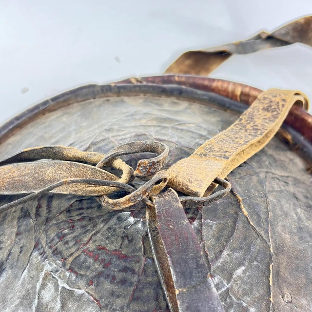 Animal Skin Early 20th Century Mesob Lidded Leather Wrapped Lunch Basket Ethiopia For Sale - Image 7 of 9