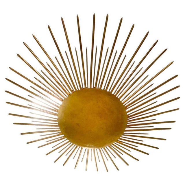Spanish Solar Crown Sunburst Wall Light in Gilt Metal, 1950 For Sale - Image 10 of 10