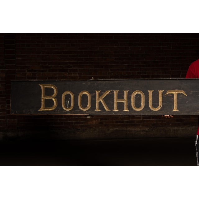 American Antique Hand-Carved "Bookhout Funeral Home" Painted Wood Sign For Sale - Image 3 of 15