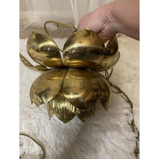 Vintage Plug in Light Chandelier Brass Feldman Lotus Flower Pendant Mid Modern For Sale - Image 13 of 15