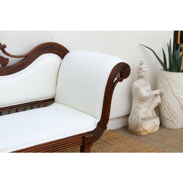 Rare Malabar Hand-Carved Upholstered Settee For Sale In Los Angeles - Image 6 of 9