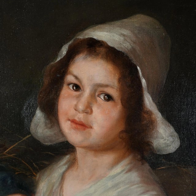 Realism Portrait of a Girl & Kittens, German Oil Painting Signed Karl August Schlegel For Sale - Image 3 of 9