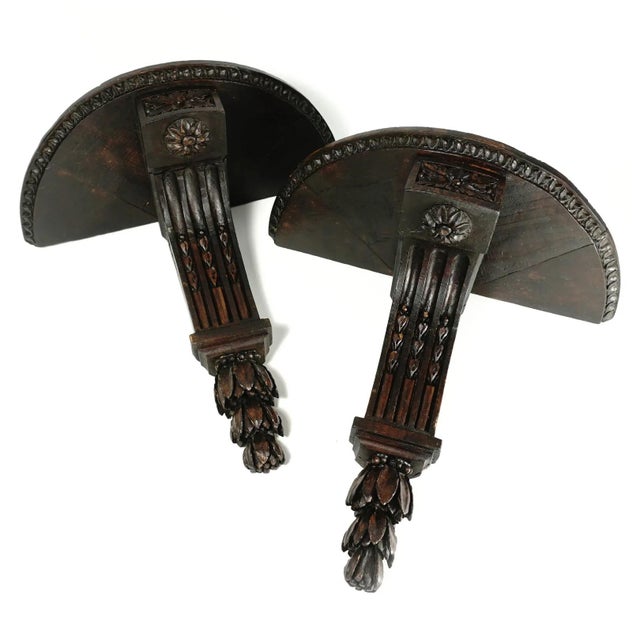 French Pair of Antique French Carved Wood Corbel Wall Shelves Neoclassical Acanthus For Sale - Image 3 of 8