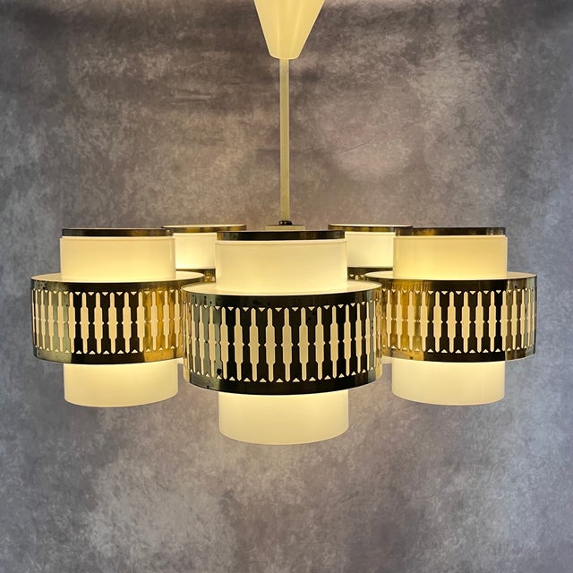Six-Arm Chandelier by Bent Karlby for Lyfa, Denmark, 1970s For Sale - Image 6 of 18