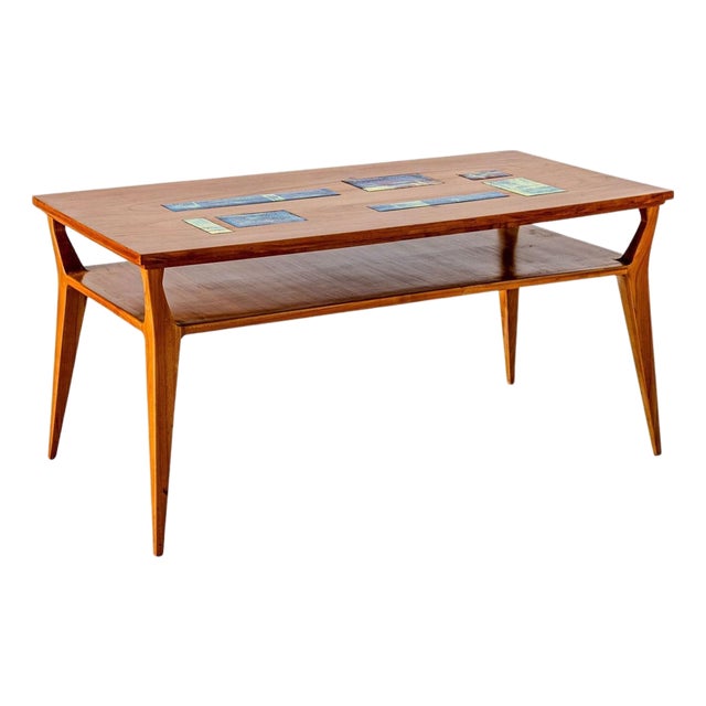 Mid-20th Century Coffee Table with Ceramic Inlays, Italy For Sale