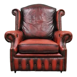 Mid 20th Century Vintage English Chesterfield Style Rolled Arm Red Leather Club Lounge Chair