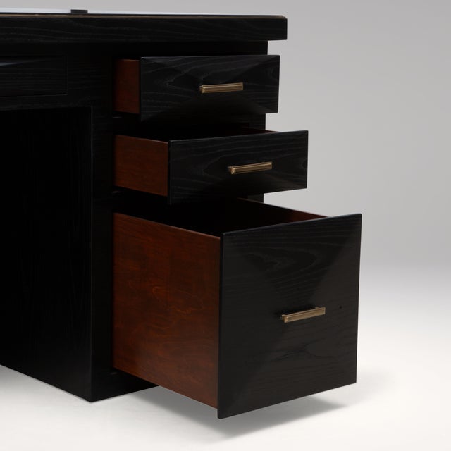 Wood Desk in Black Oak With Brass Details by R&y Augousti For Sale - Image 7 of 15
