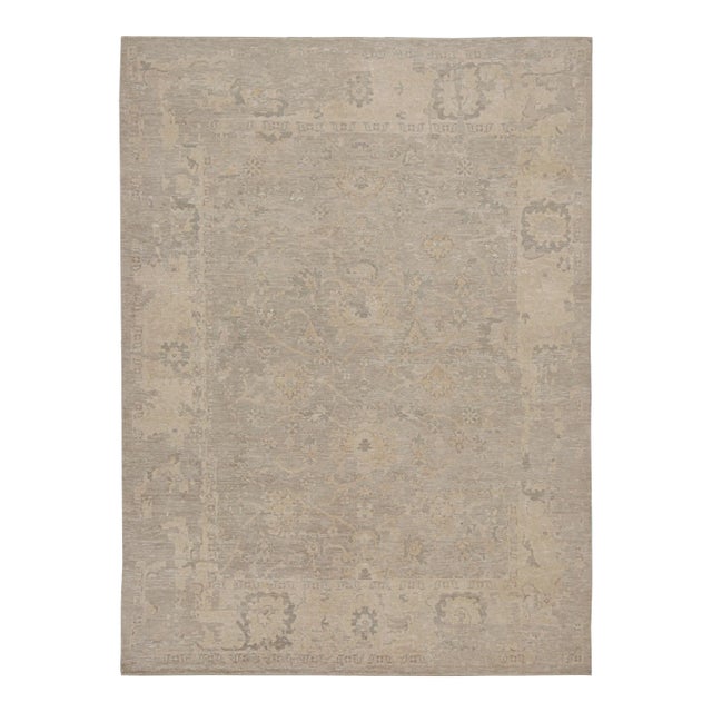 Rug & Kilim’s Oushak Style Rug With Taupe, Beige and Gray Floral Patterns For Sale