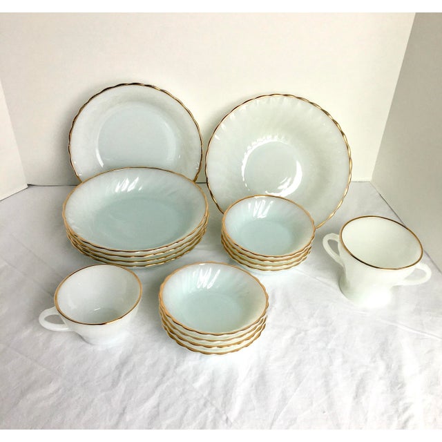MidCentury Anchor Hocking Fire King Suburbia Shell Milk Glass Dinnerware Set of 16 Chairish