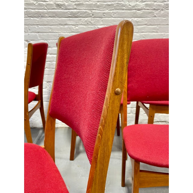 Ruby Red Mid Century Modern Teak Dining Chairs, Set of 6 | Erik Buch Attributed, Denmark, C. 1960s. For Sale - Image 8 of 13