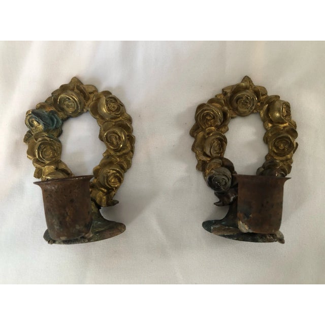 French Antique French Brass Remnant Candlestick Holders - a Pair For Sale - Image 3 of 5