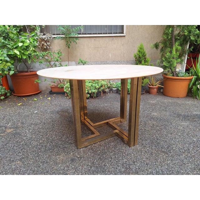Mid-Century Modern Dining Table with Brass Base and Round White Marble Top, 1960s For Sale - Image 3 of 18