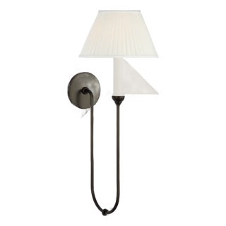 Amber Lewis for Visual Comfort Signature Ingela 24" Single Sconce in Modern Iron with Silk Pleat Shade For Sale