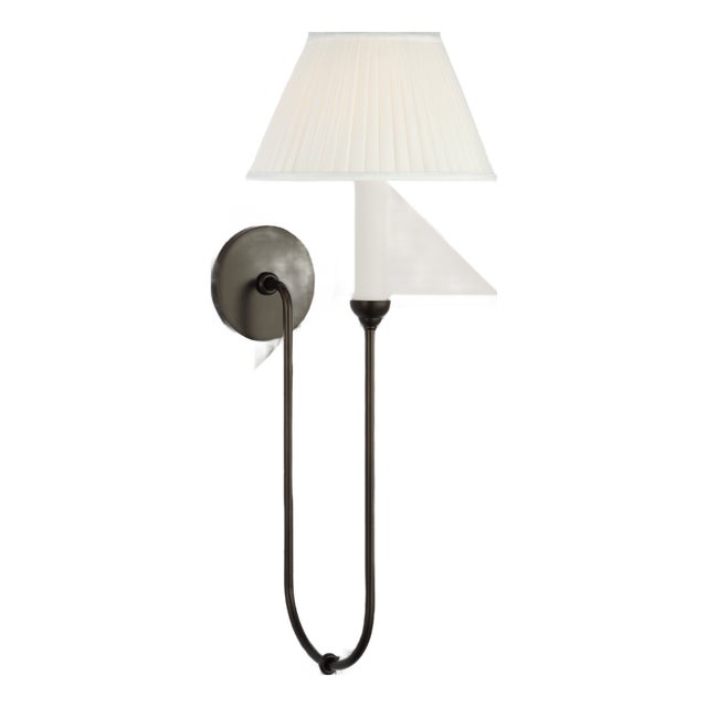 Amber Lewis for Visual Comfort Signature Ingela 24" Single Sconce in Modern Iron with Silk Pleat Shade For Sale