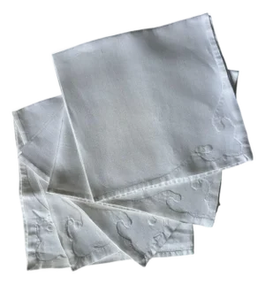 Vintage French Cotton Napkins, Set of 5, Hand Embroidered Corner Motif, Heirloom Trousseau Napkins, Soft White Napkins, Fine Table Linen