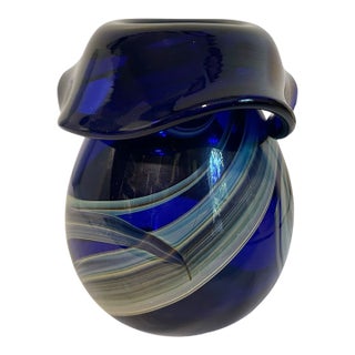 Ahmed Fouad Alexandria Egypt Hand Blown Cobalt Blue Glass Vase For Sale