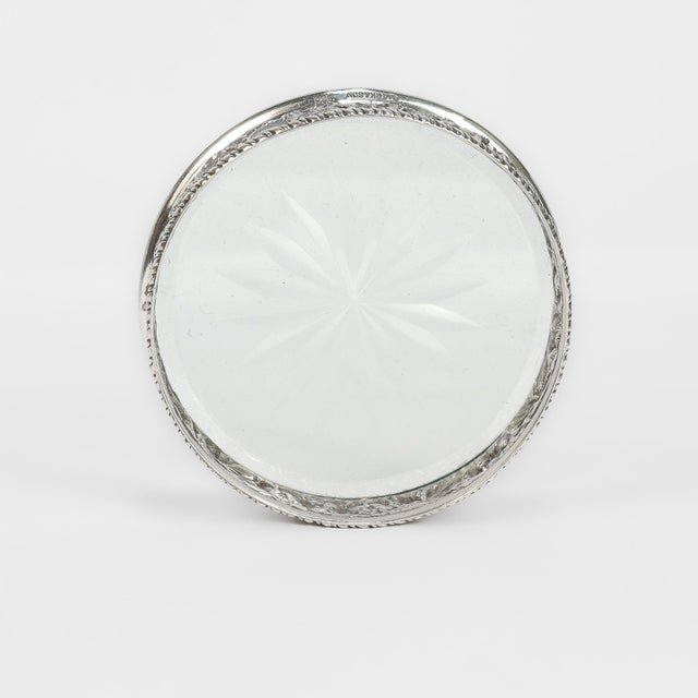 Antique Set of 8 S. Kirk & Son Repousse Sterling Silver & Cut Glass Coasters For Sale - Image 14 of 18