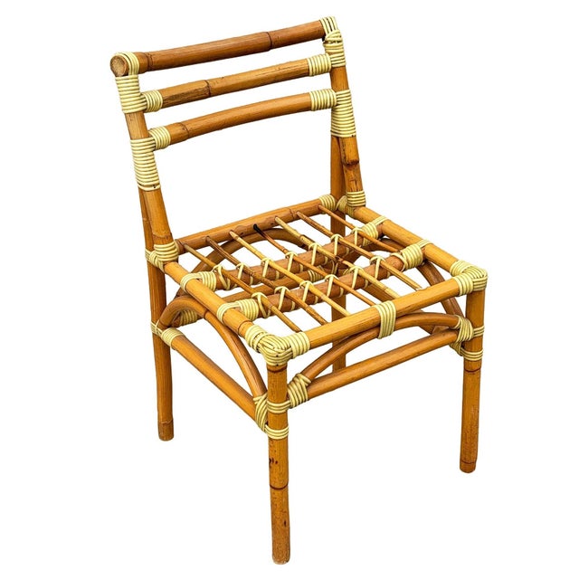 1950s Restored Mid-Century Geometric Rattan Dining Side Chairs W/ 3 Strand Back For Sale - Image 5 of 9