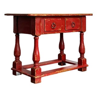 Vintage Ralph Lauren Red Distressed Console Table For Sale