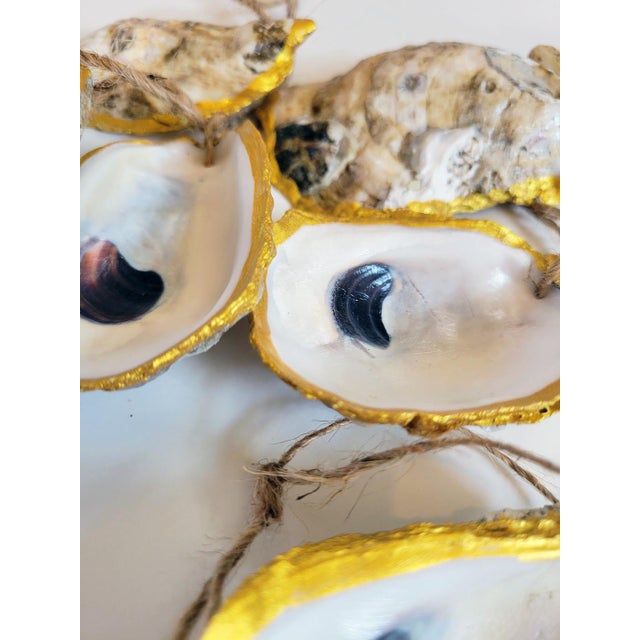 2020s Contemporary Gilded Rimmed Oyster Shell Ornaments- Set of 6 For Sale - Image 5 of 8