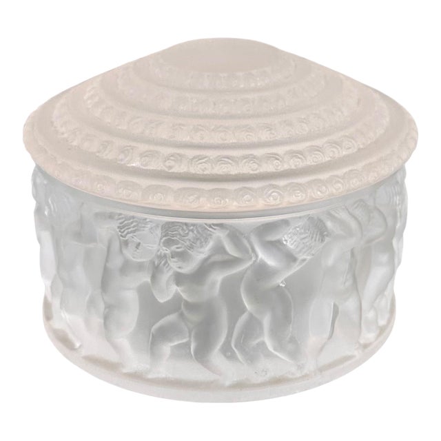 Lalique Enfants Crystal Powder Box W Cherubs For Sale