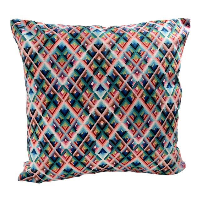 Contemporary 17 X 17 Colorful Diamond Flame Stitch Pillow Cover - Christi Tasker Miami For Sale