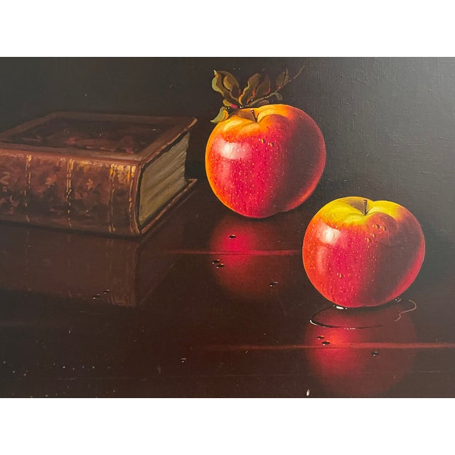 1950s Dark Academia Vintage Italian Still Life Chromolithograph I. Gold Frame For Sale - Image 5 of 5