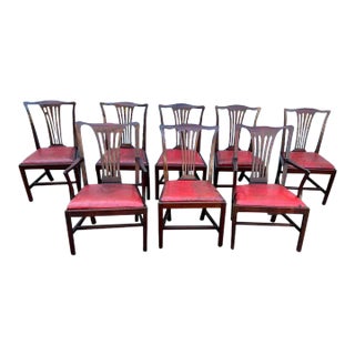 Set of Eight Antique Chippendale Mahogany Leather Dining Chairs, 18th Century For Sale